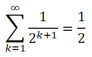 Сумма 1/2^(k+1) , где k меняется от 1 до бесконечности, равна 1/2 
