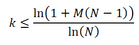 k не больше логарифма от (1+M*(N-1)) по основанию N 