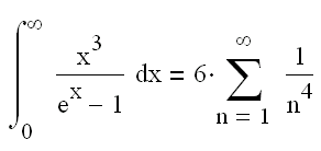 Фомин Владимир Леонидович вычислил интеграл от x^3/(e^x-1) через сумму ряда с общим членом 1/n^4